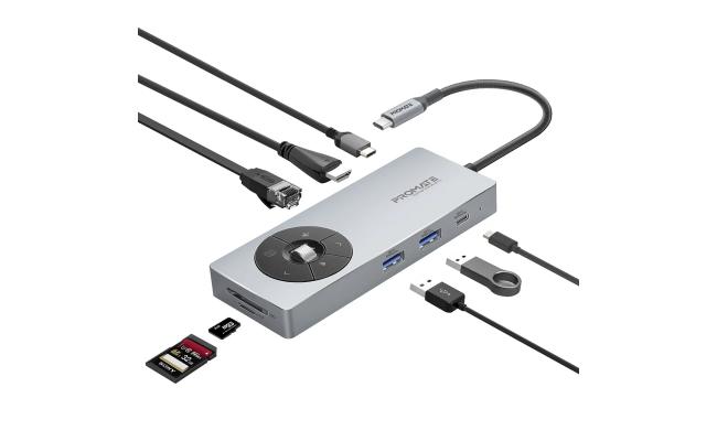 Promate ComandHub-Pro 14-in-1 Highspeed Multiport USB-C Hub with 100W PD Passthrough & Multimedia Controls